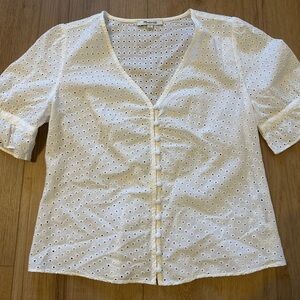 Madewell White Eyelet V-Neck Blouse